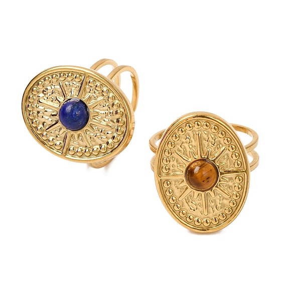 Овальные кольца с натуральными драгоценными камнями в форме солнца, золотистый тон 304 открытые манжеты из нержавеющей стали для женщин