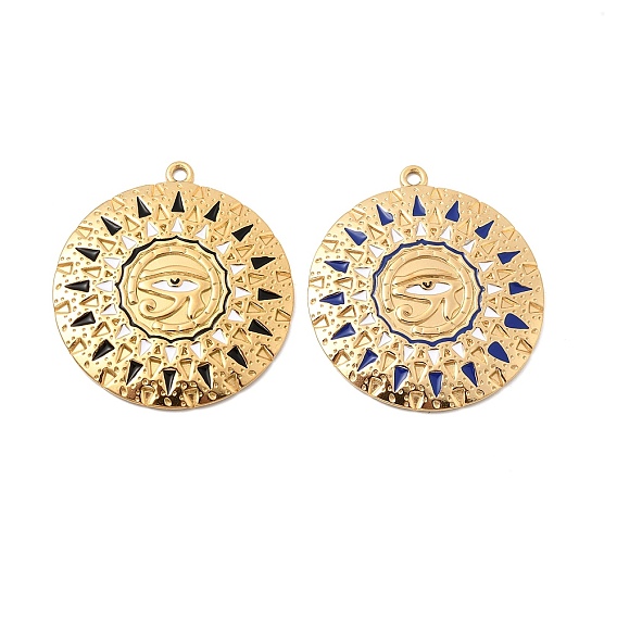 304 нержавеющей стальной эмали подвески, Плоский круглый камень с изображением глаза Гора из египетской мифологии.