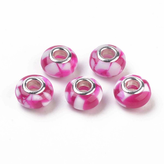 Cmолы европейские шарики, бусины с большим отверстием, с двойным сердечником и корпусом из латуни с платиновым покрытием, рондель