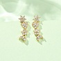 Brass Pave Cubic Zirconia Stud Crawler Earrings, Flower & Heart & Star & Moon, Real 18K Gold Plated, Cadmium Free & Lead Free, Long-Lasting Plated, Rack Plating