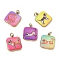 Printed 304 Stainless Steel Pendants, Square with Cat Shape/Dog Charms, Ion Plating(IP), Long-Lasting Plated, Golden