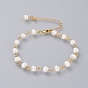 Beaded Bracelets, with Grade A Natural Freshwater Pearl Beads and Brass Extension Chains