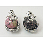 Natural Rhodonite Pendants, with Brass Findings, Dragon with Round