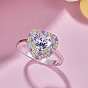 925 Sterling Silver Heart Finger Ring with Colorful Cubic Zirconia, with S925 Stamp