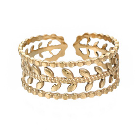 304 anillo de puño abierto de hoja de acero inoxidable, anillo grueso hueco para mujer