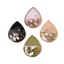 Подвески из латуни и эпоксидной смолы, каплевидная форма с подвесками в виде раковины и звезды., с ракушками, пластиком и блестящей пудрой, золотой свет