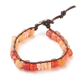 Cube Natural Agate Braided Beaded Bracelet with Alloy Tree of Life, Gemstone Jewelry for Women
