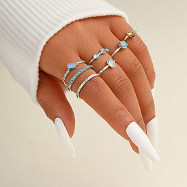 7-Piece Set of Joint Ring Creative Cold Wind Inlaid Water Drop Ring - Drip Ring.
