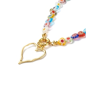 Heart Alloy Pendant Necklace for Teen Girl Women, Heart Millefiori Glass Beads Necklace