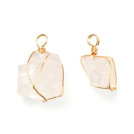Pendeloques de cristal de quartz naturel, avec du vrai fil de cuivre écologique plaqué or 18k, nuggets