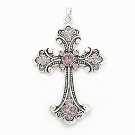 Alloy Rhinestone Big Pendants, Cadmium Free & Lead Free, Cross, Light Amethyst