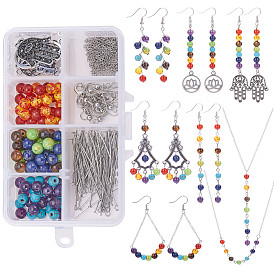 SUNNYCLUE DIY Necklace Making, with Mixed Material Beads, Tibetan Style Pendants, Brass Cable Chains and Iron Pin