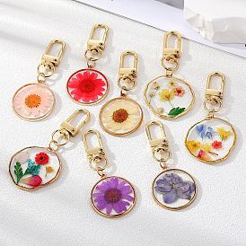 Color drop glue dried flower key chain pastoral style daisy transparent flower pendant bag pendant