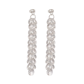 Glass Disc Beaded Tassel Dangle Stud Earrings, 304 Stainless Steel Jewelry for Women