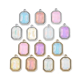 UV Plating Alloy with Mixed Color Glass Rhinestone Pendants, Cadmium Free & Lead Free, Octagon