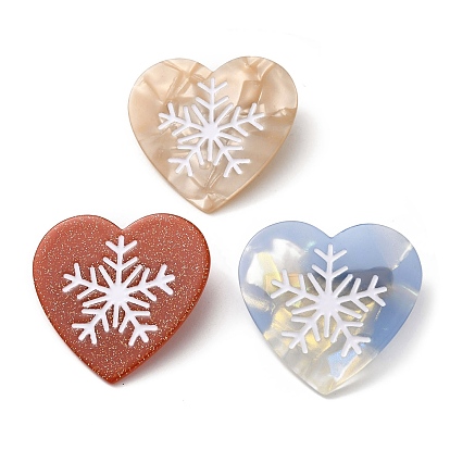 Heart with Snowflake Cellulose Acetate(Resin) Alligator Hair Clips, with Golden Iron Clips, for Women Girls
