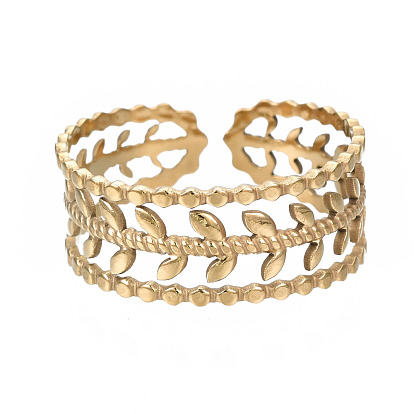 304 anillo de puño abierto de hoja de acero inoxidable, anillo grueso hueco para mujer