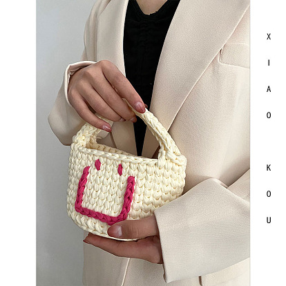 smile smiling face bag hand-woven bag diy material bag cloth strip wool crochet homemade hand bag female