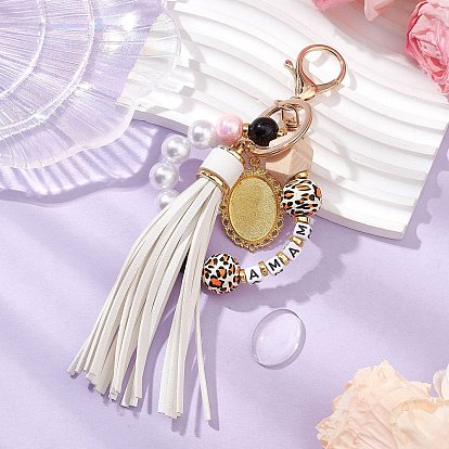 Акриловый брелок, с деревянных бусин, брелок из сплава с застежкой и кисточкой из искусственной кожи, большие подвески