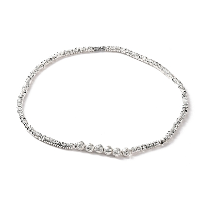 Ожерелья из синтетического немагнитного гематита и круглых бусин из натурального лавового камня, с застежками сплава винт, со серебряным покрытием