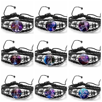 Imitation Leather Triple Layer Multi-strand Bracelet, with Alloy Constellation Links