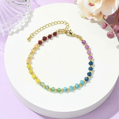 Браслеты из окрашенных в технике чакра натуральных нефритовых бусин-ронделей из Малайзии для женщин, с латунным