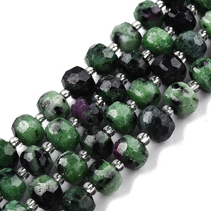 Natural Ruby Zoisite Beads Strands, with Seed Beads, Faceted, Rondelle