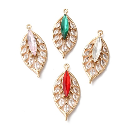 Латунные подвески, со стеклом, лист, золотые