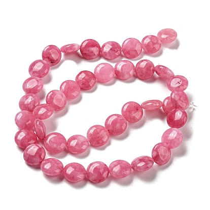 Natural White Jade Beads Strands, Dyed, Flat Round