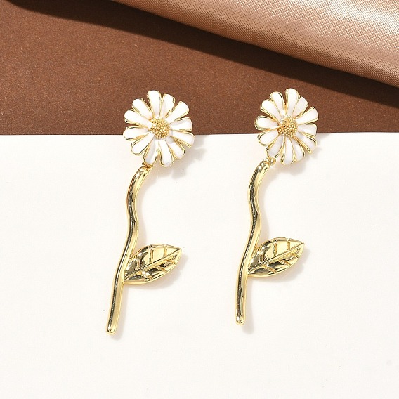 Серьги-гвоздики из латуни с цветком, с эмалью, без кадмия и без свинца, долговечный, стойки покрытие