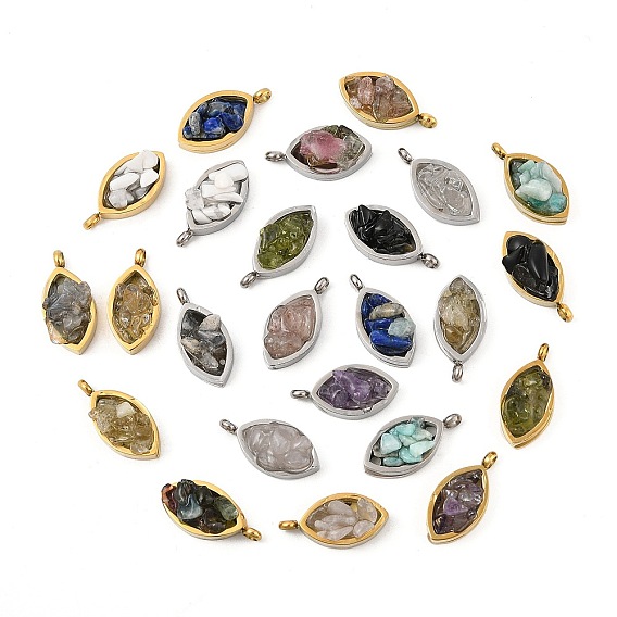 Натуральный смешанный камень 304 подвески из нержавеющей стали в виде конского глаза, без кадмия и без свинца, долговечный, смешанные окрашенные и неокрашенные