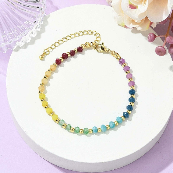 Браслеты из окрашенных в технике чакра натуральных нефритовых бусин-ронделей из Малайзии для женщин, с латунным