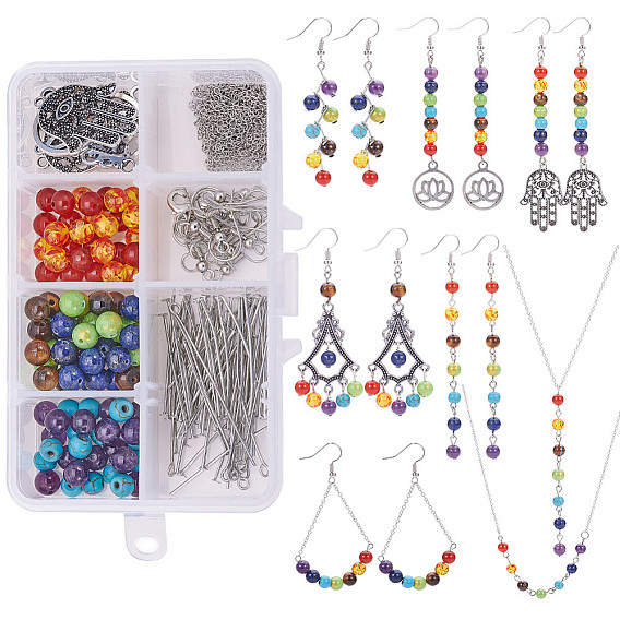 DIY Necklace Making, with Mixed Material Beads, Tibetan Style Pendants, Brass Cable Chains and Iron Pin