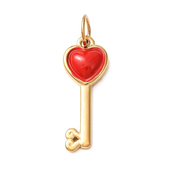 304 Stainless Steel Enamel Pendants, Heart Key Charms