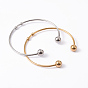 Fashion 304 Stainless Steel Cuff Bangles Torque Bangles, End with Immovable Round Beads