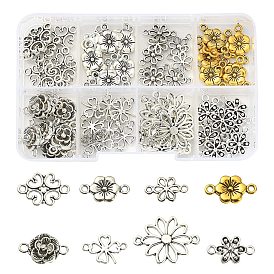 80Pcs 8 Styles Tibetan Style Alloy Flower Connector Charms, Flower Links