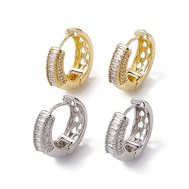 Rack Plating Brass Clear Cubic Zirconia Hoop Earrings for Women, Long-Lasting Plated, Lead Free & Cadmium Free, Moon