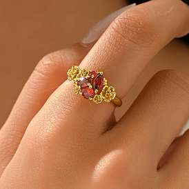 Кольца для женщин с латунным паве из кубического циркония, цветок