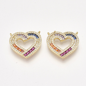 Brass Micro Pave Cubic Zirconia Pendants, Heart, Golden