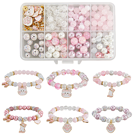 Наборы для самостоятельного изготовления браслетов из эмалированного сплава с подвесками в виде кошек и стеклянных бусин