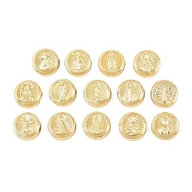 Религиозные латунные бусы, плоско-круглые, долговечный, стойки покрытие, без свинца и без кадмия, реальный 18 k позолоченный