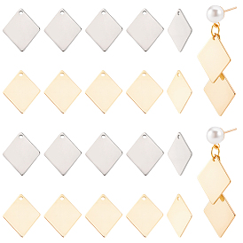 120Pcs 2 Colors 201 Stainless Steel Pendants, Stamping Blank Tag, Rhombus Charm