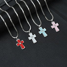 Ожерелья из сплава креста с акриловыми подвесками, платина