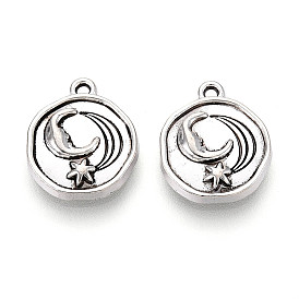 Подвески из сплава в тибетском стиле, плоский круглый и лунный