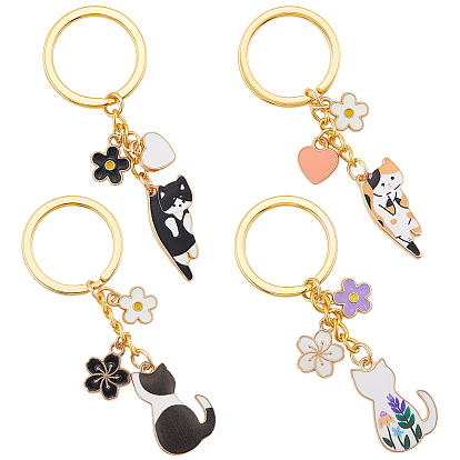 4шт брелок из сплава эмали, форма кошки, литыми кольцами
