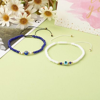 Регулируемые нейлоновые нити плетеные браслеты из бисера, граненый бусины, круглая бусина лэмпворк сглаз ручной работы