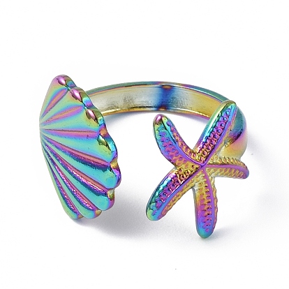304 Stainless Steel Shell with Starfish Open Cuff Ring for Women
