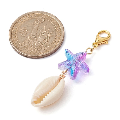 Shell Pendent Decorations, Glass Starfish and Zinc Alloy Lobster Claw Clasps Charms
