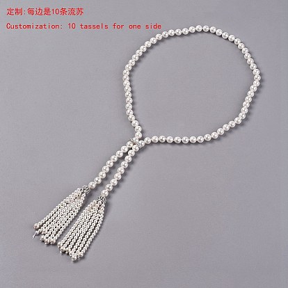 Collares tipo lazo con borlas de perlas y conchas, con micro perlas de latón allanar circonio cúbico
