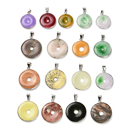 Природные смешанные подвески драгоценных камней, с латунной фурнитурой , подвески в виде пончиков/пи-дисков, платина, смешанные окрашенные и неокрашенные